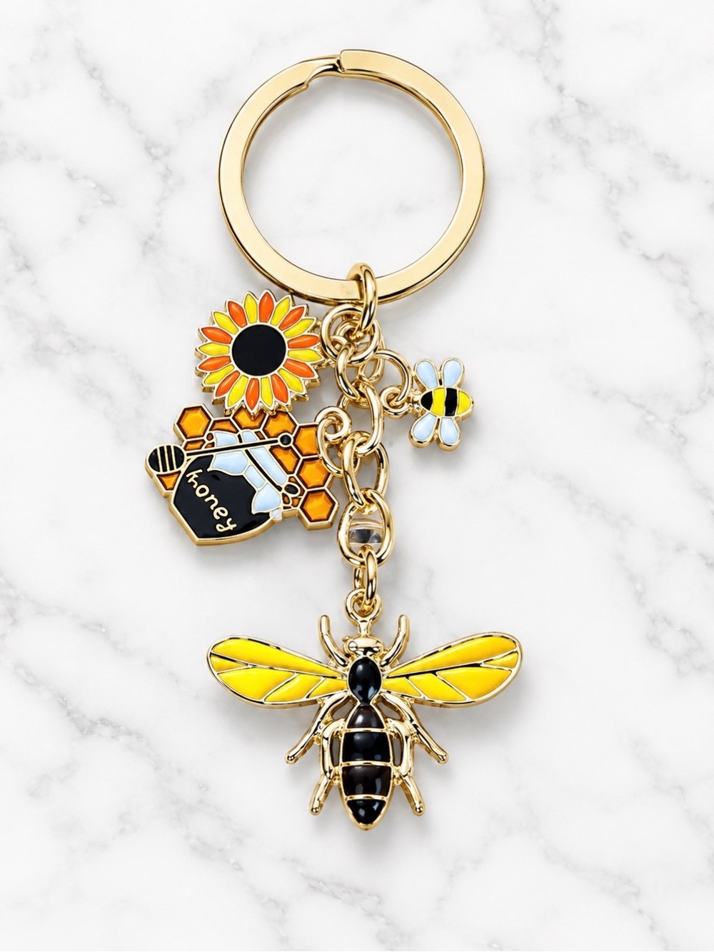 Bag Charm/Keyring- Bee & Honeycomb Charms-Gold Hardware